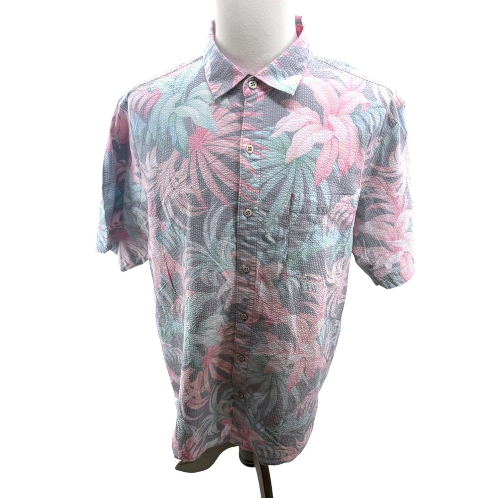 Tommy Bahama Nova Wave Mens XL Seersucker Tropical Floral Button Down Shirt Pink